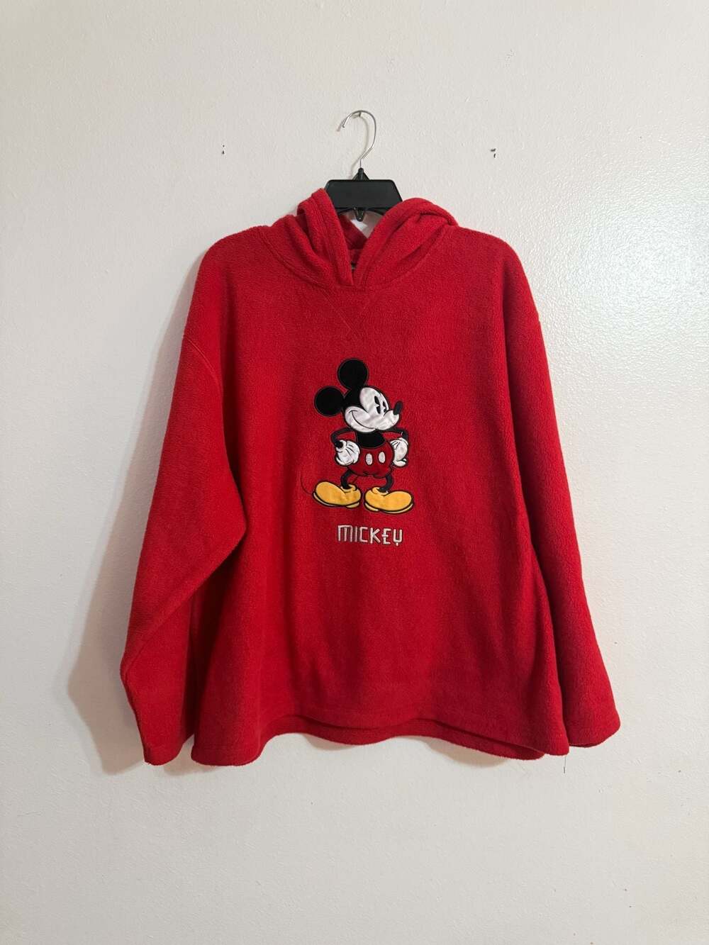 Disney Mickey Mouse Embroidered Red Fleece Pullover Hoodie